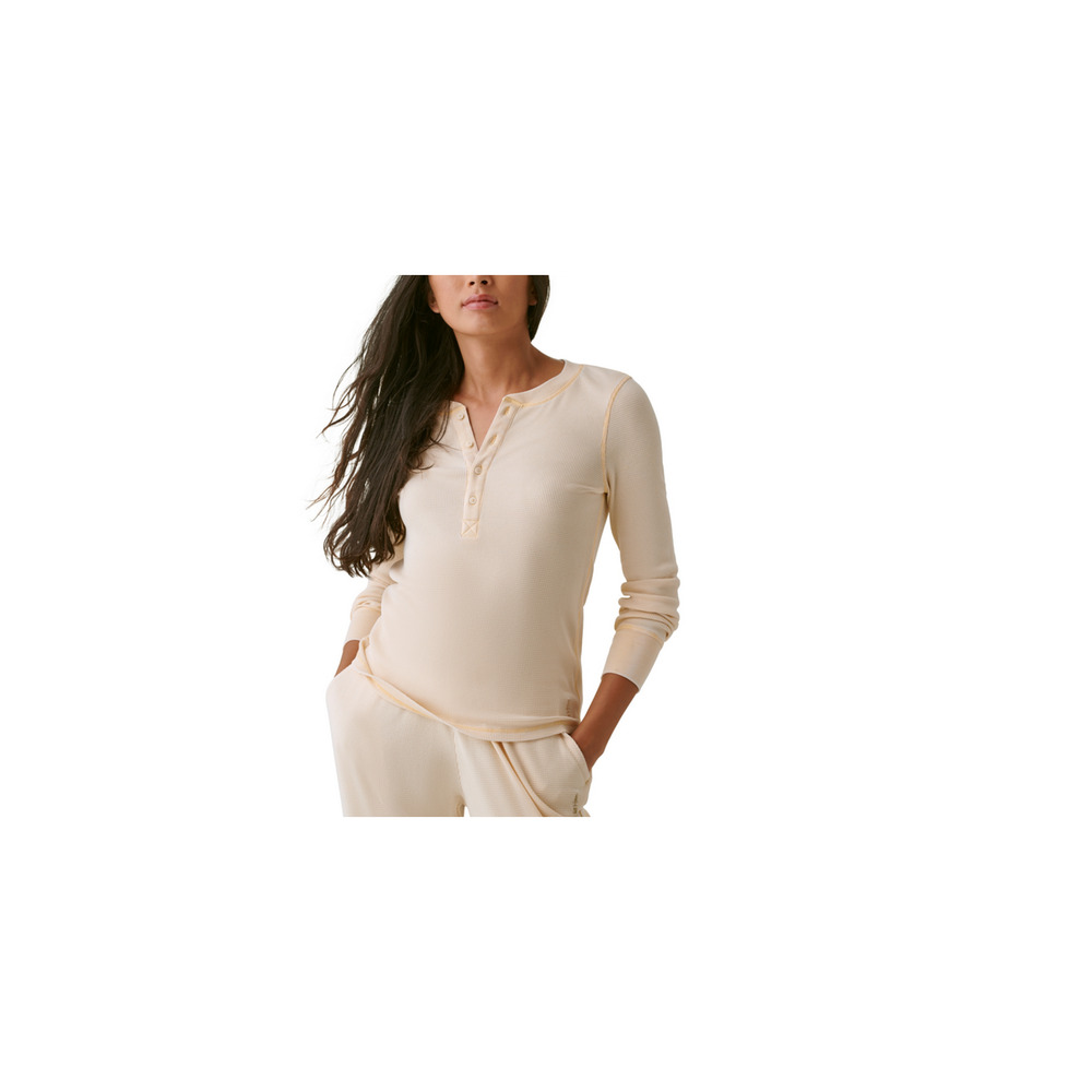 Bass Outdoor Warm Button Front Waffle Knit Henley Top Ecru Size L